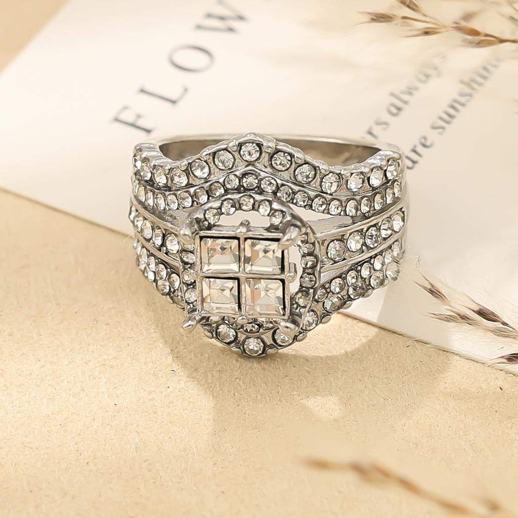 Zircon simulation ring double-layer two-in-one super flash ring women's square splicing crown ring