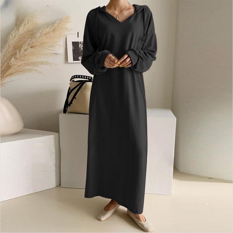 Cotton Long Sleeve Hoodie Dress With Casual Style For Autumn Winter Women