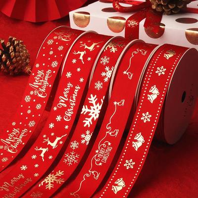 25mm Christmas Ribbon Printed Christmas Polyester Ribbon for Handmade Design Christmas Decoration DIY Gift Packing