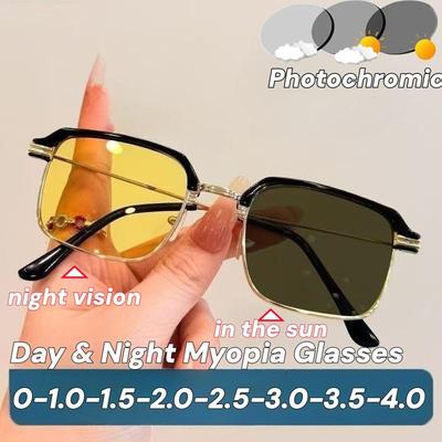 Óculos para Miopia que Mudam de Cor Dia e Noite Homens Dirigindo Proteção UV e Proteção Contra Faróis Altos à Noite Óculos para Visão de Perto