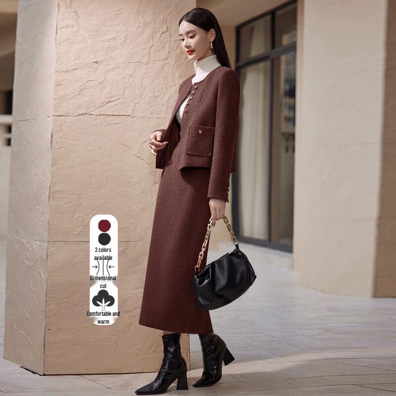 Hang Yi Ge Women's Wool Blend Coat & Skirt Set