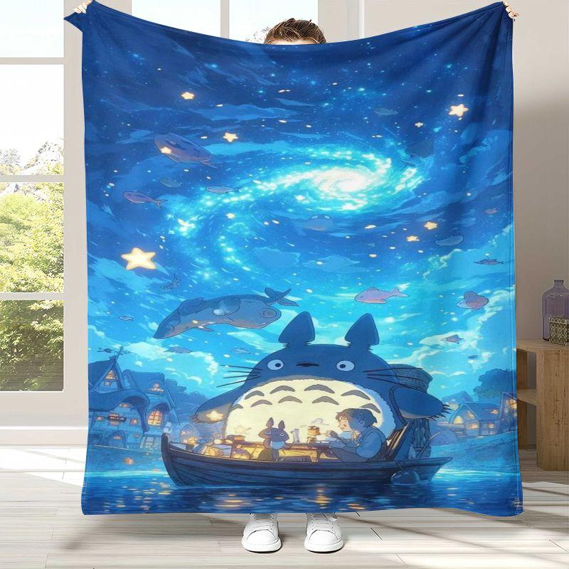 Retro Cute T-Totoro Cartoon Flannel Blanket,Ultra Soft Warm Plush Throw for Home Bedroom Bed Sofa Cover Office Camping Picnic