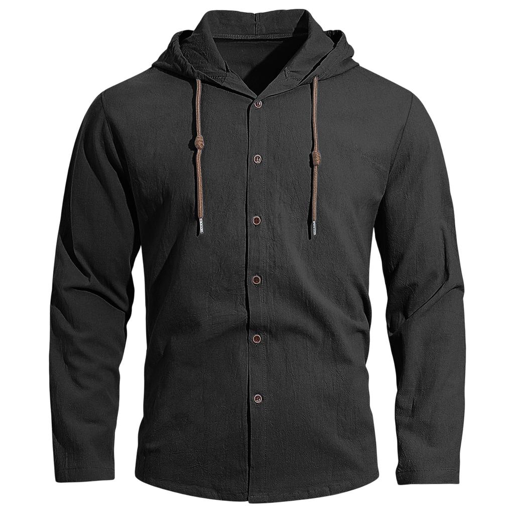 Men's Casual Hooded Long Sleeve Shirt Button Down Lightweight Breathable Loose Fit Oversized Cotton Shirt for Outdoor Sports
