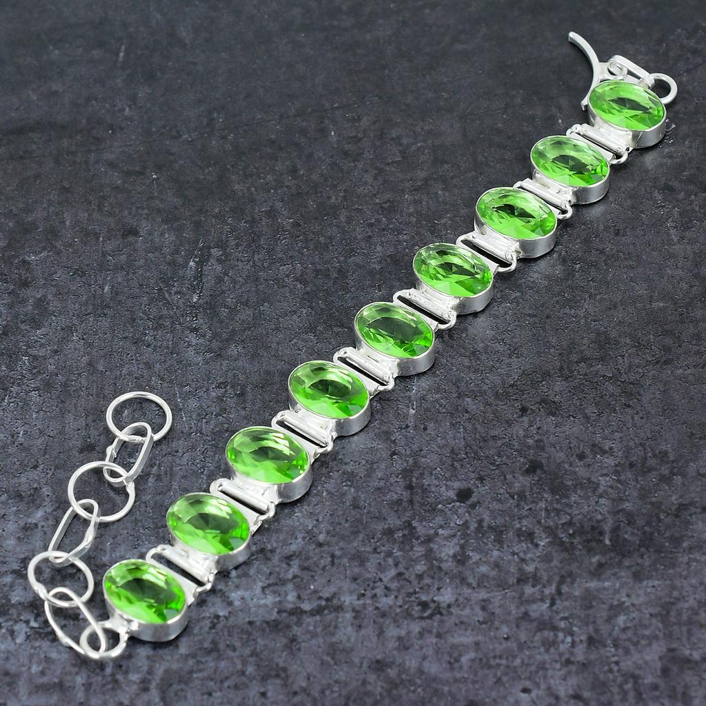 Natürlicher Tsavorit Edelstein Handgefertigtes 925 Sterlingsilber Armband 7-8" i3A07