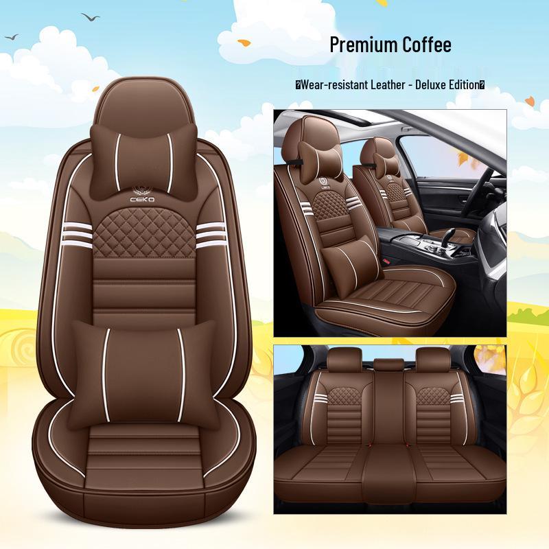 Four Seasons Universal Cartoon Leather Car Seat Cover - Odorless, Full Surround, for Five-Seat Cars.
