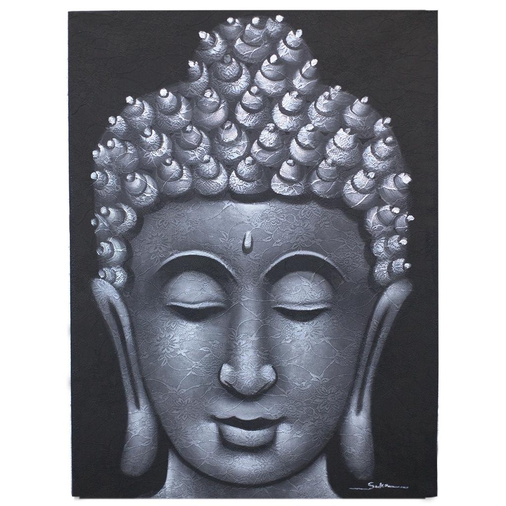 Buddha Leinwand Wandkunst, Grauer Brokat