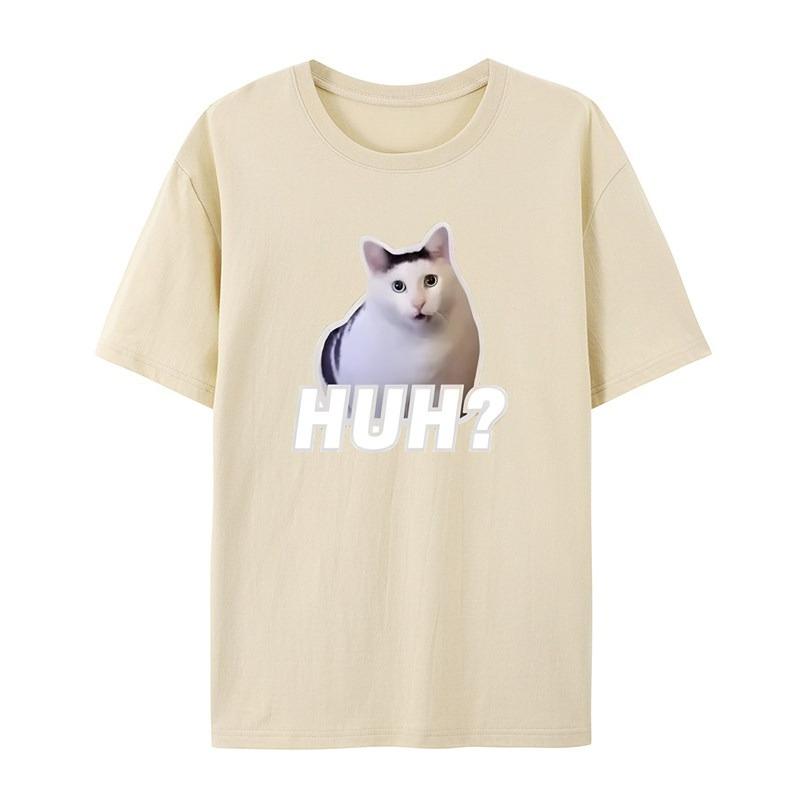HUH Cat Fun Emojis Stunning Personality Casual TShirt Mens and Womens Luxury Brand Top