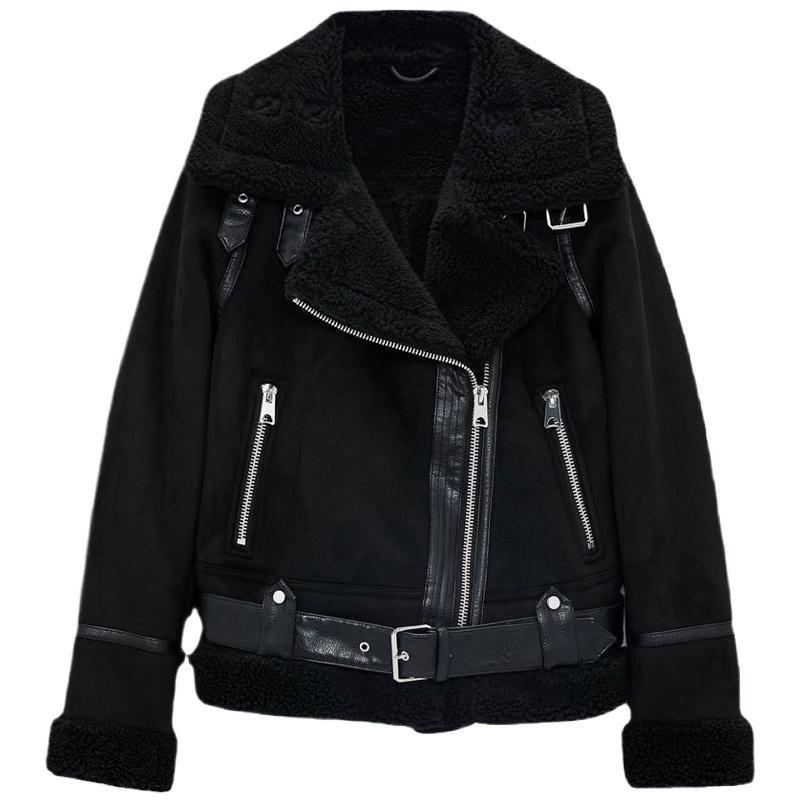 Stand-up Collar Locomotive Suit New Imitation Suede Fur Integrated Lamb Wool Jacket Women's Winter Velvet Thickened Jacket