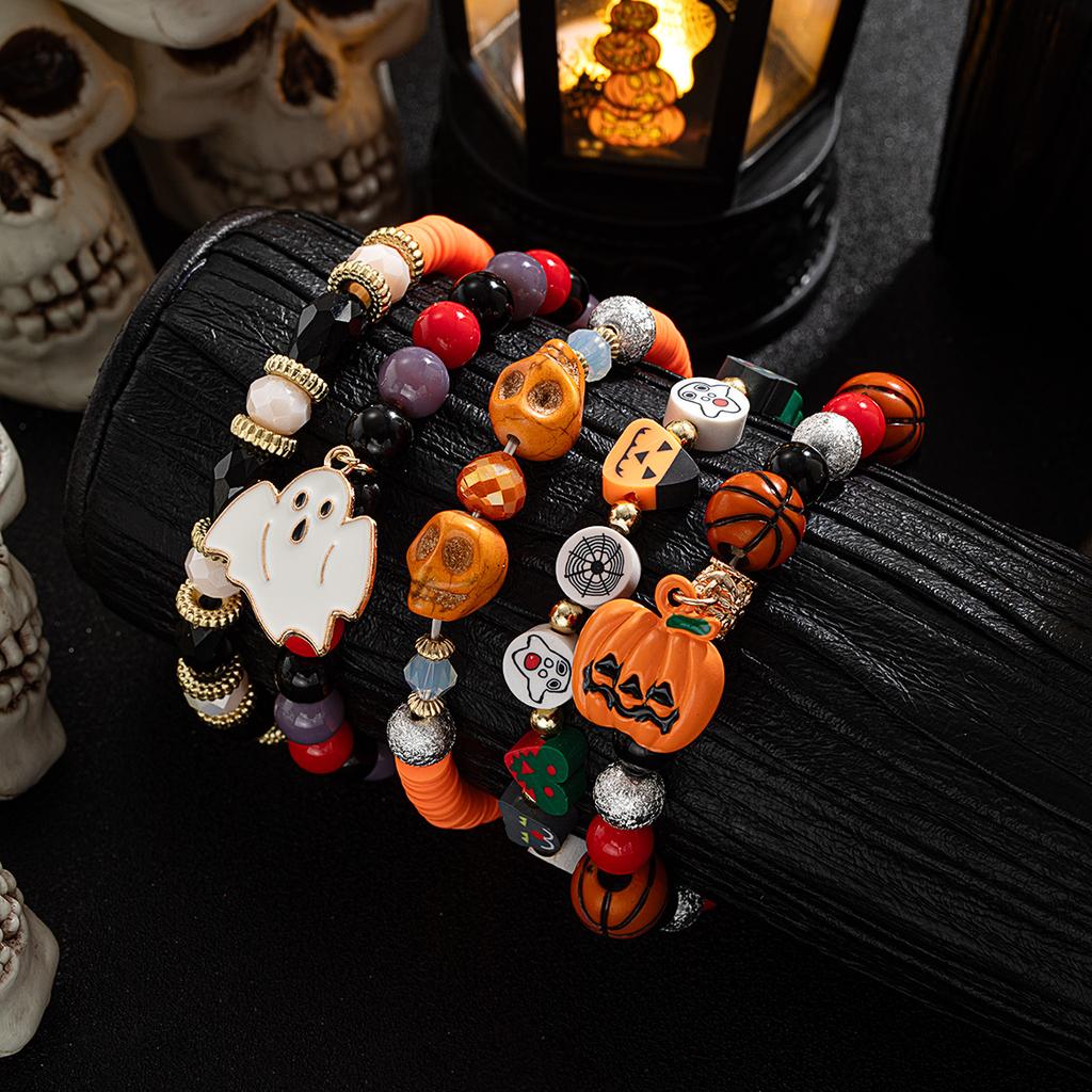 5 Halloween bead bracelets, multiple sets, drip oil little devil pumpkin pendant, soft ceramic bracelet