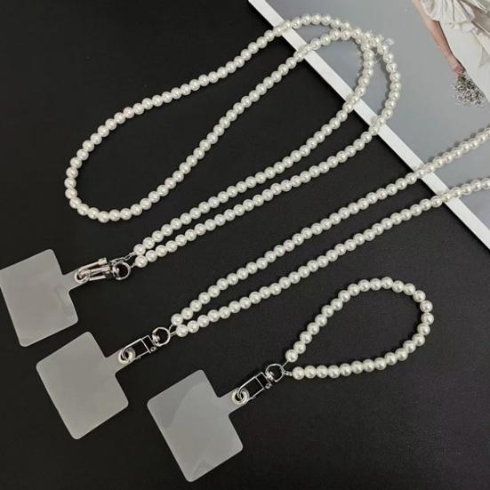 Mobile Phone Lanyard with Adjustable Chain Faux Pearl Beaded Crossbody Necklace Strap Anti-lost Wrist Strap for Phone Case Accessories