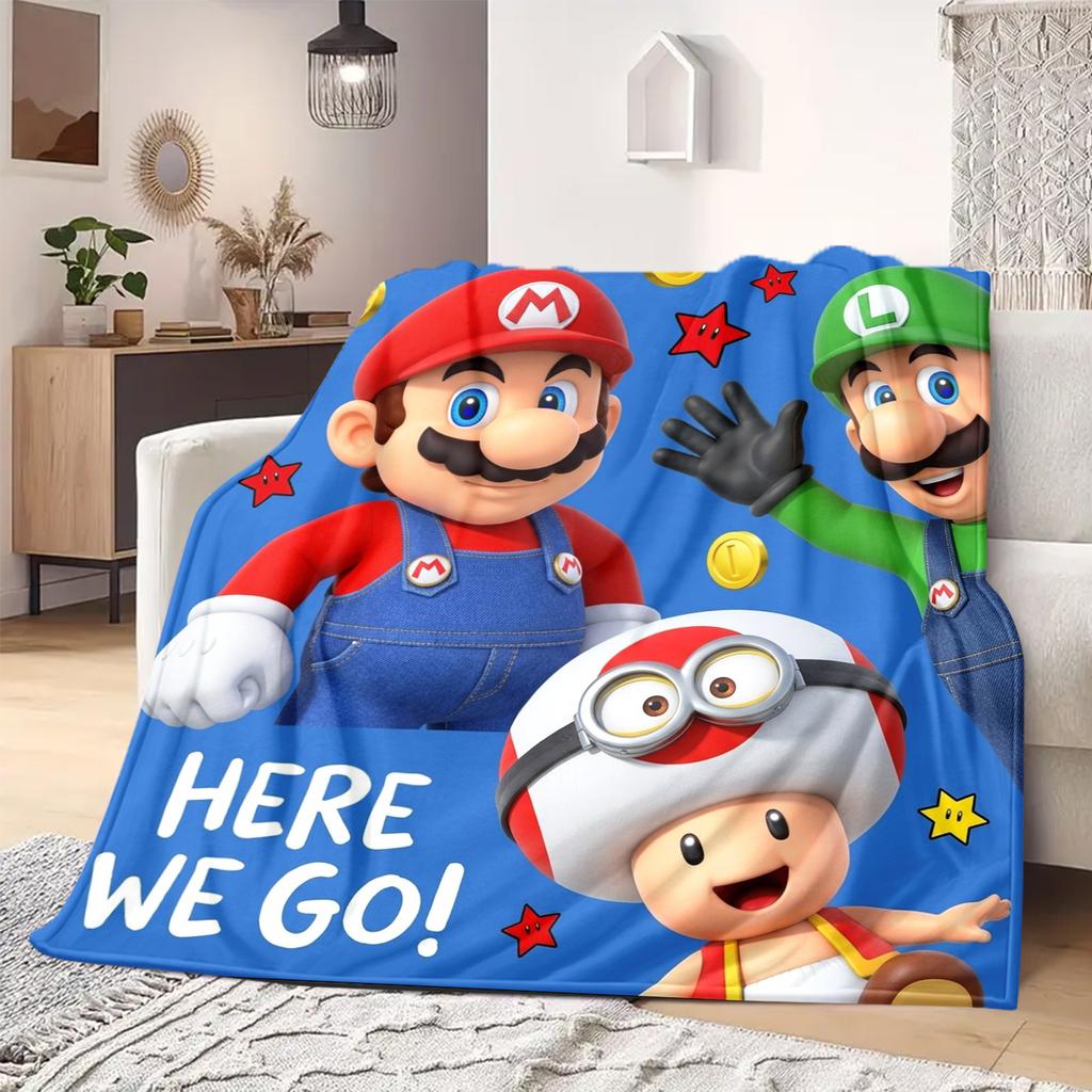 Super Mario Flannel Blanket Eye-catching Pattern Great For Sofa Bedroom Chair Bed Travel Picnic -HE50