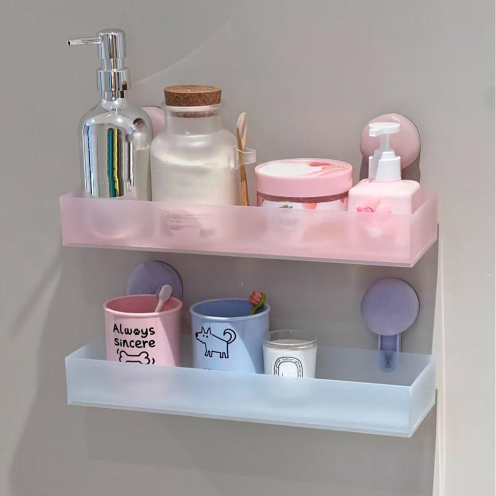 Frosted Suction Cups Shower Shelves Wall Mounted Cosmetics Storage Rack  For Home