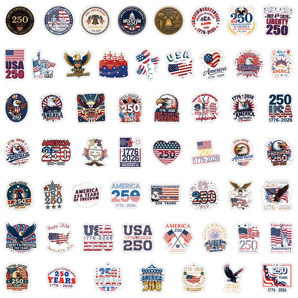 110 Sheets Cartoon 250th US Anniversary Waterproof Stickers for Decoration - Suitable for Water Cups, Mobile Phones, Computers, and Stationery.