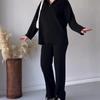 New European and American Solid Fashion Lapel Slim fit Loose Base Knit Set Women Knitted Set