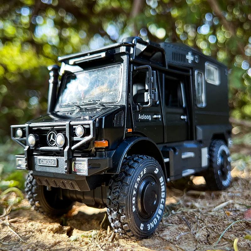 1:Model auta Benz Unimog v měřítku 28, Autíčko s tlakovým odléváním, Otevřené dveře, Světlo a zvuk, Chlapci Hračky Děti Dospělí Dárky