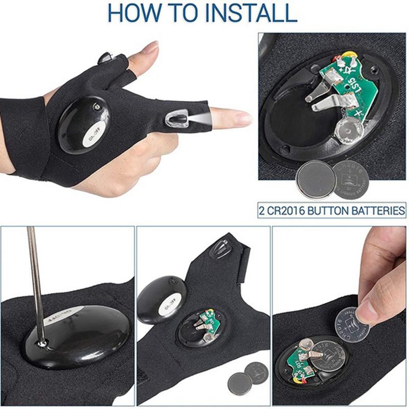 Night Light Waterproof Fishing Gloves with LED Flashlight