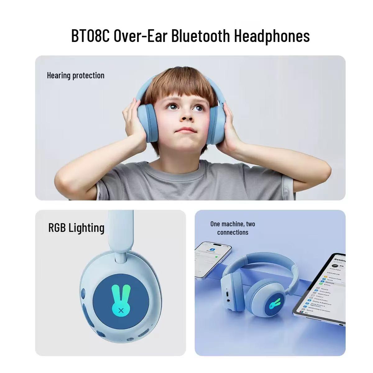 

Бездротові накладні Bluetooth-навушники для дітей та студентів зі світлодіодним підсвічуванням синій