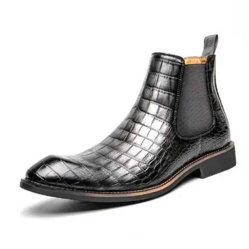 Men's Casual Crocodile Print Boots Low Top Ankle Boots Leather Shoes Autumn Winter Retro British Tooling Men's Boots Tide M219
