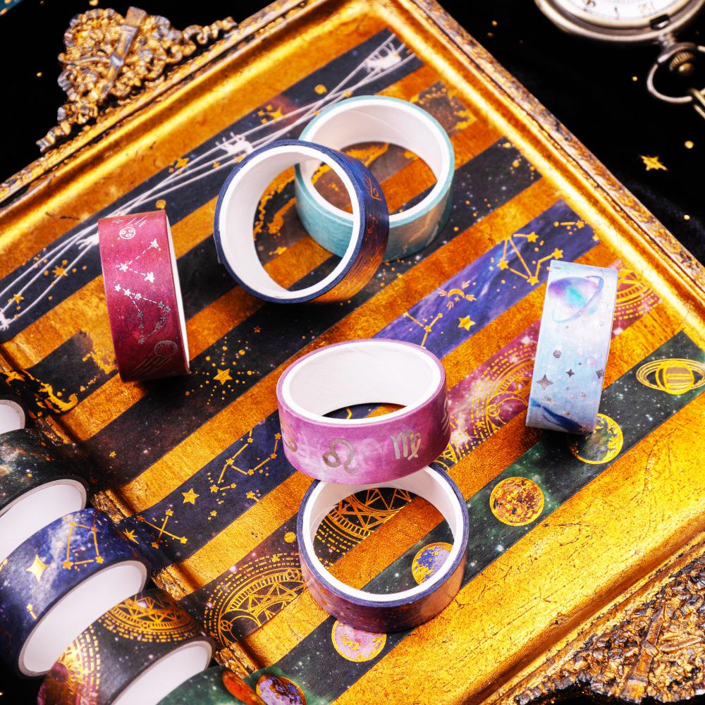 Starry Sky Washi Tape Set: 12 Rolls Hot Stamping for Universe-Themed DIY & Journaling