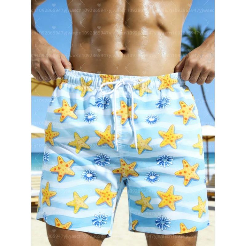 26 Summer Men Board Surf Shorts Tropical Plants Print Trunks Drawstring Elastic Quick Dry Hawaiian Beach Shorts Men Clothing