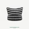 Abbey wind cat ears hat women's autumn and winter yk striped knitted hat cute warm pullover wool hat