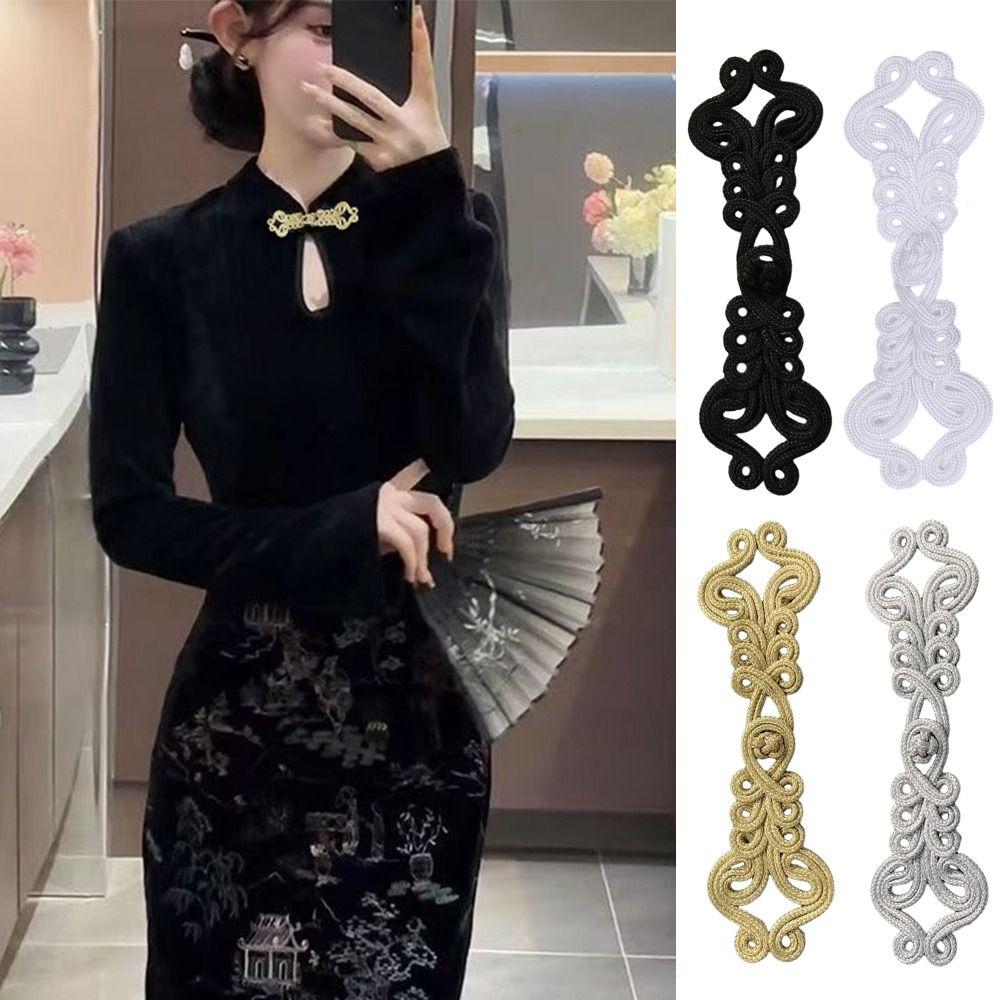 Zlaté hedvábné čínské žabí knoflíky Zapínání uzlový styl Květinové zapínání Knoflík Ručně vyráběné čínské uzlové knoflíky DIY řemeslo