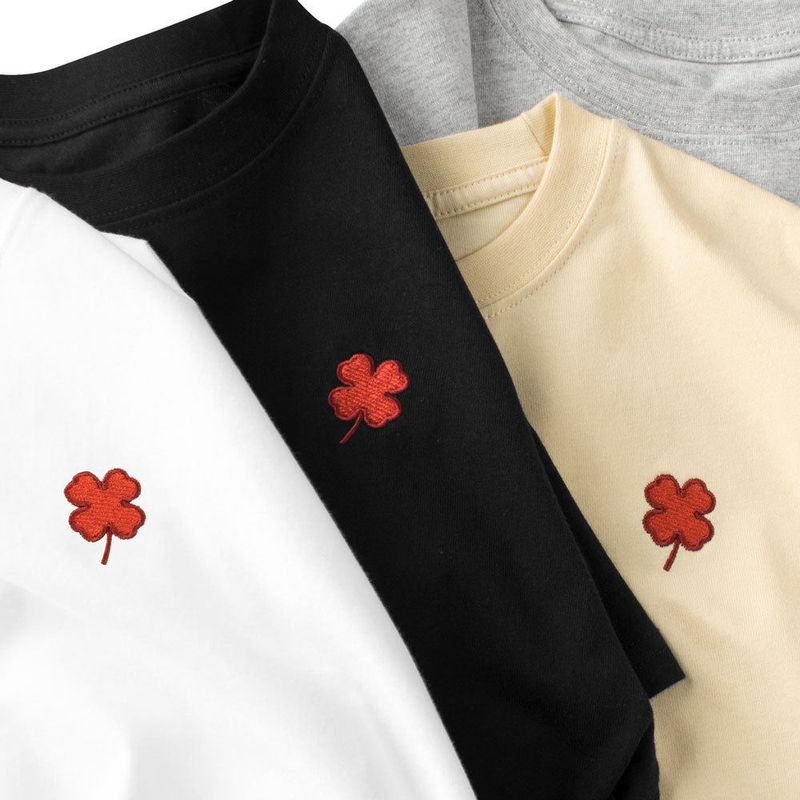 Children's Clothing Summer Children's Embroidered Clover Short sleeve T-shirt Boys and Girls Loose Clothes Medium and Big Children Cotton Top