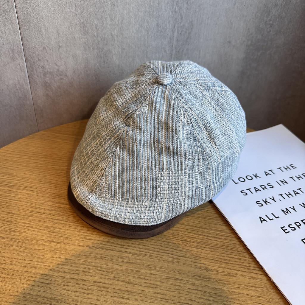 Spliced Design Minimally Striped Women Denim Casual Beret For Autumn Winter And