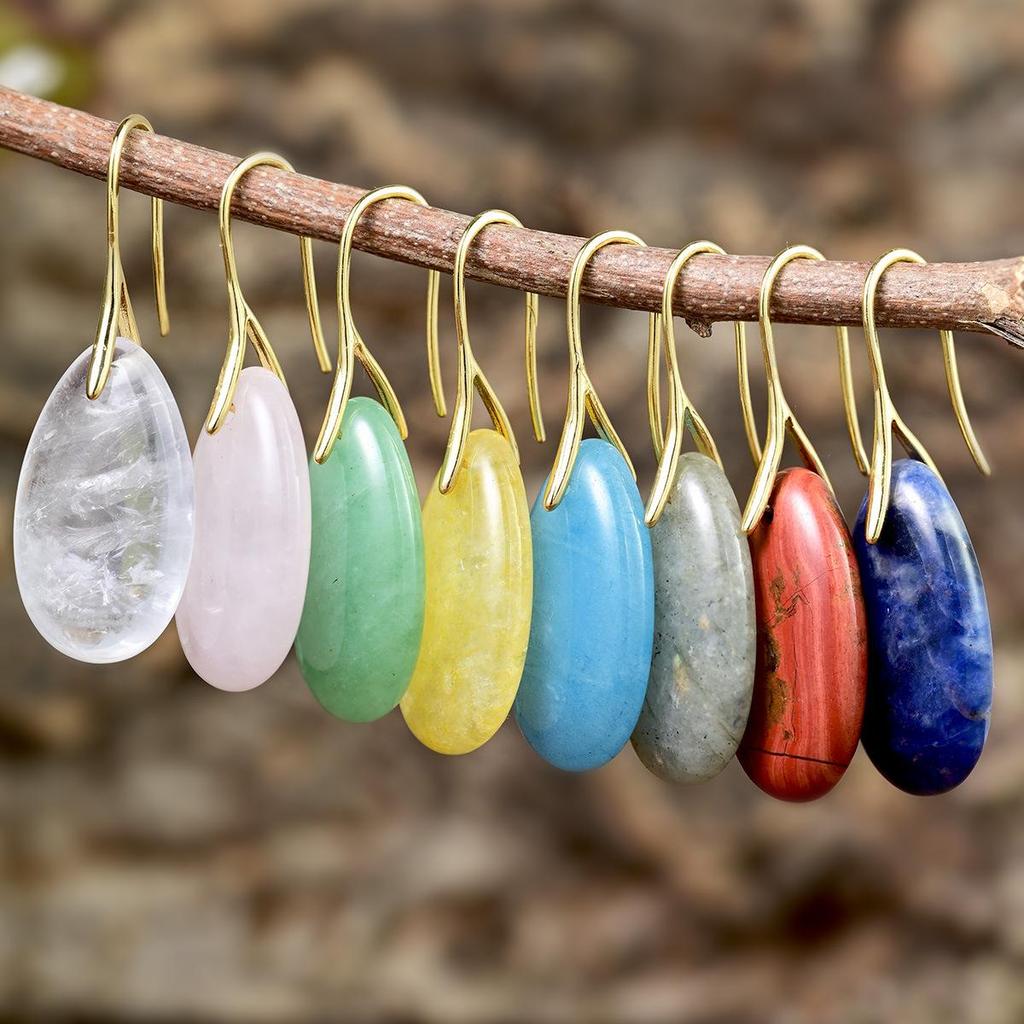Natural Stone Water Drop Earrings for Women - Citrine and Lapis Lazuli Dangles, Stylish European and American Design, In Stock.