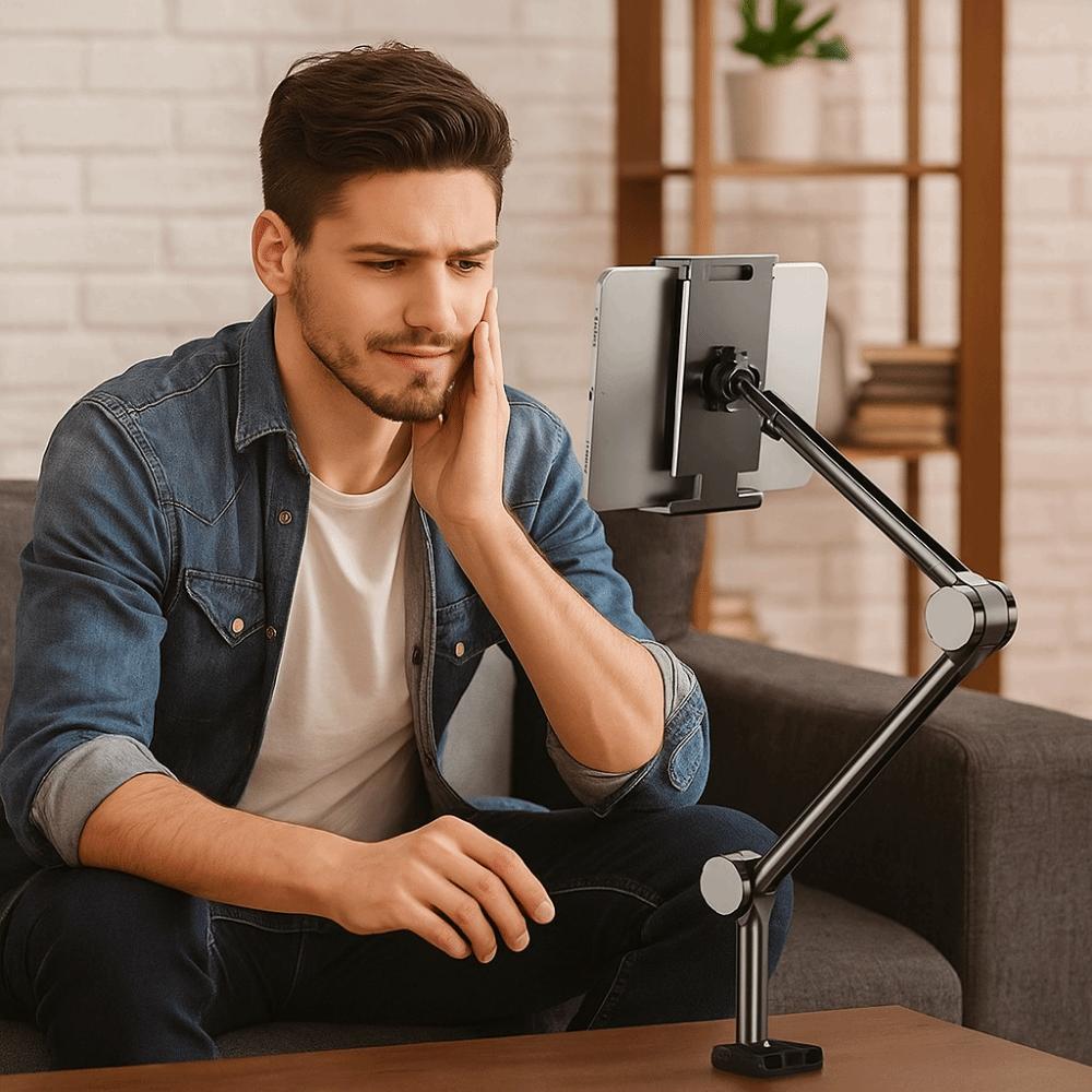 Carbon Steel Phone Tablet Holder 360° Rotating Mobile Tablet Mounting Stand Pad Tablet Bracket Bed