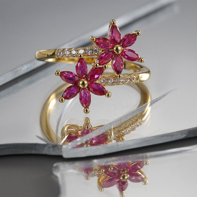 Charm-In 1pc Cubic Zirconia Flower Decor Wrap Ring Copper Jewelry Valentines