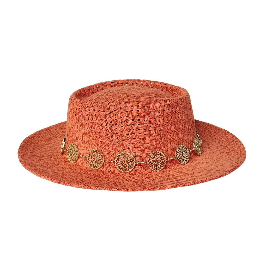 Metal Chain Beach Sun Straw Hats for Women UV Sun Protection Wide Brim Travel Party Hat Hollow Design Boater sombrero de paja