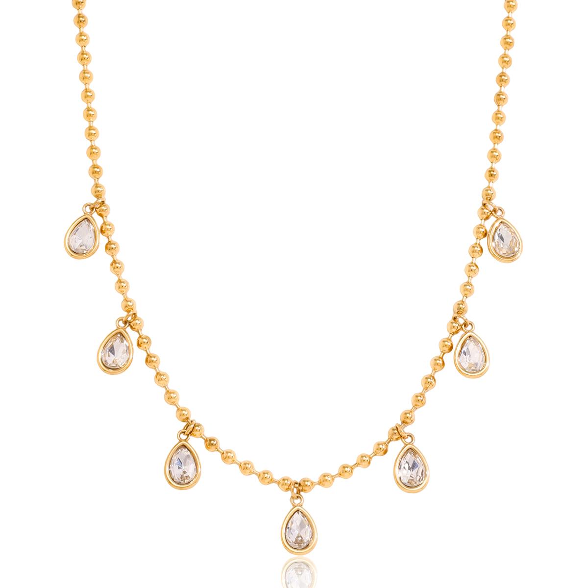 

Fashion Teardrop-shaped White Cubic Zirconia Pendant Necklace 18 K Pvd Plated Statement Collar Necklace Jewelry Gift