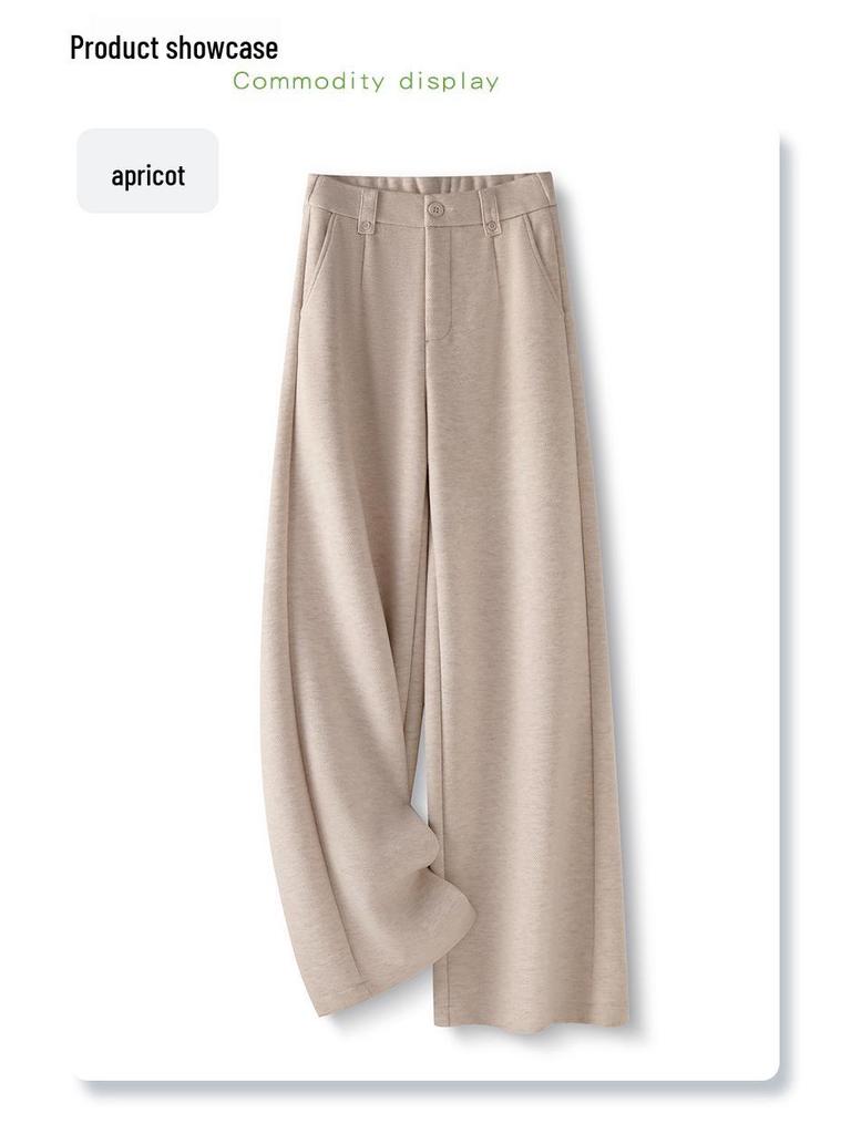 Women's Woolen Wide-Leg Drape Pants: New 2025 Loose, Stylish Velvet-Enhanced Suit Trousers for Autumn and Winter.