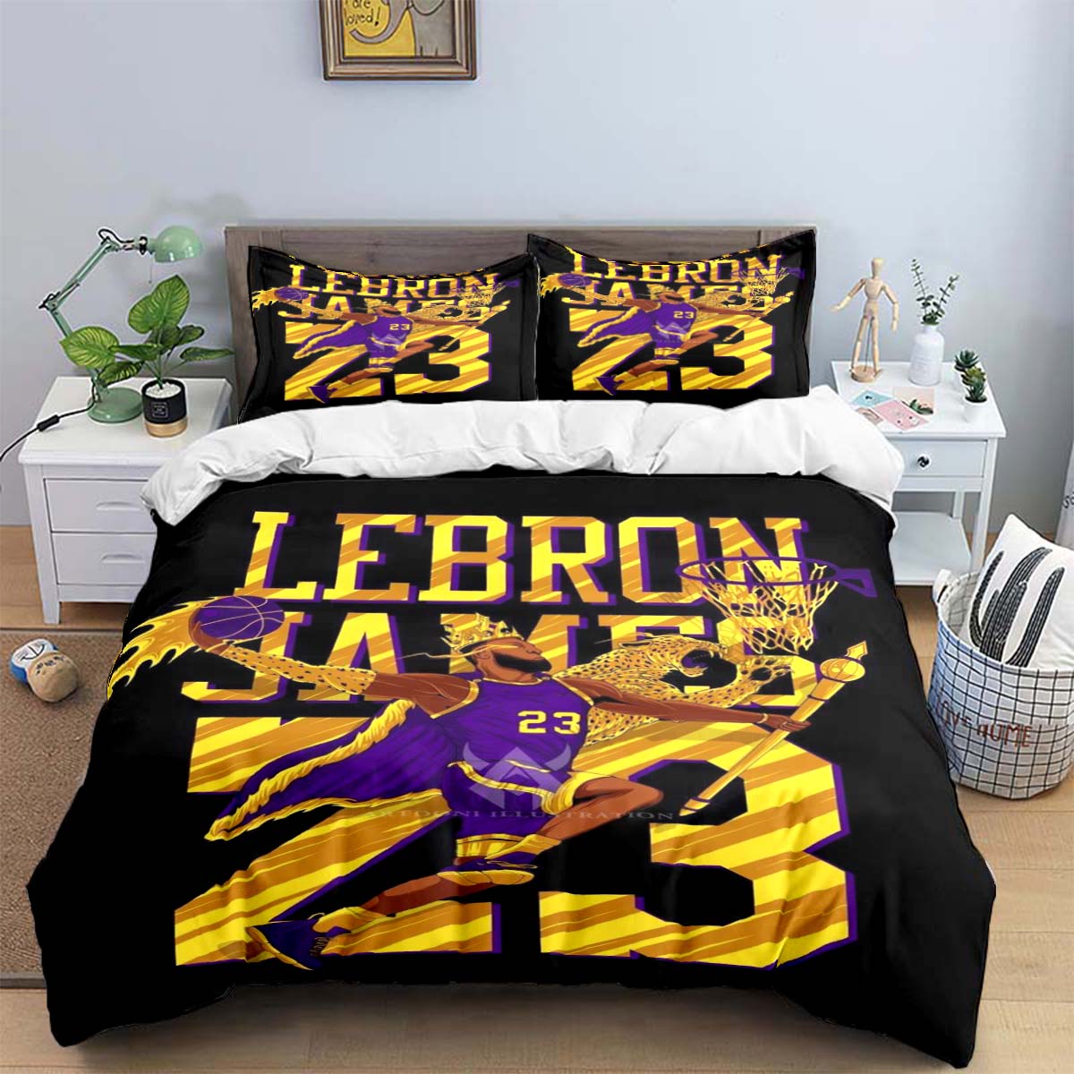 

Fashion Basketbal Star A-LeBron J-James Printing Beding Set Soft Duvet Cover Warm Comforter Bed Youth Children Kids Girl Young Boys Birthday Gift 120*200cm Single