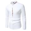 Camisas de Moda para Hombre Cuello Mao Bordadas Color Sólido Manga Larga Botones Slim Business Casual Trabajo