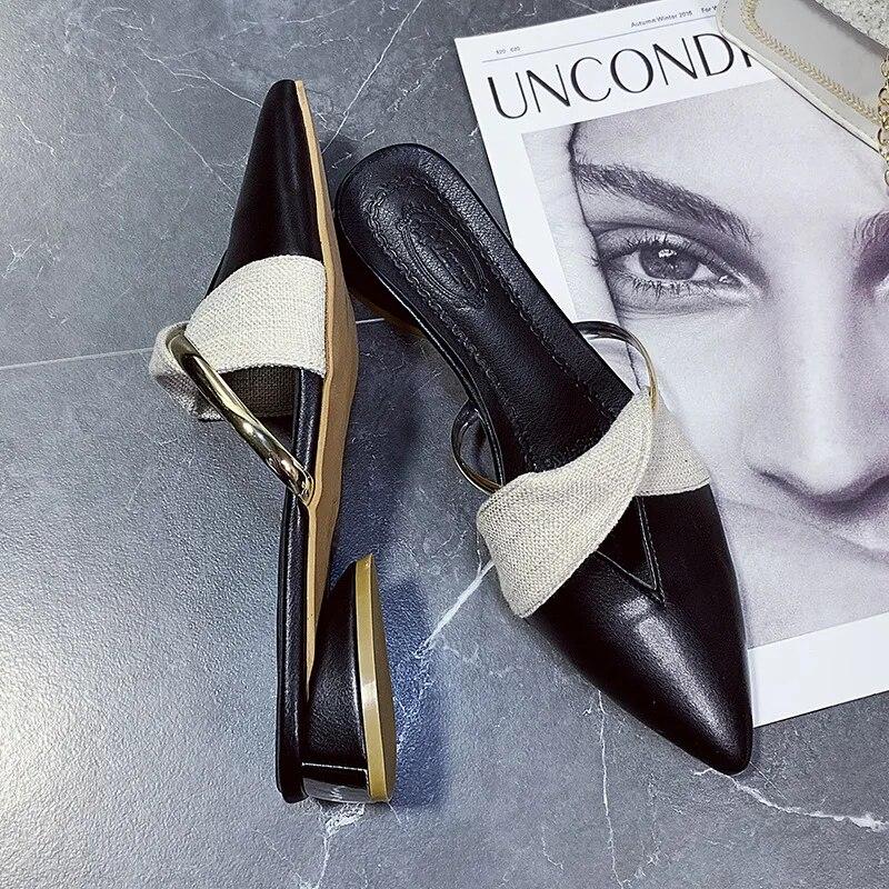 Pointed Sandals Women's Summer Thick-heeled Toe Slippers Women's Outer Wear Low-heeled
