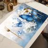 4pcs Blue Butterfly Floral Placemats 12x18 Inch - Elegant White & Blue Table Mats with Intricate Butterfly Design, Durable Polyester Fabric