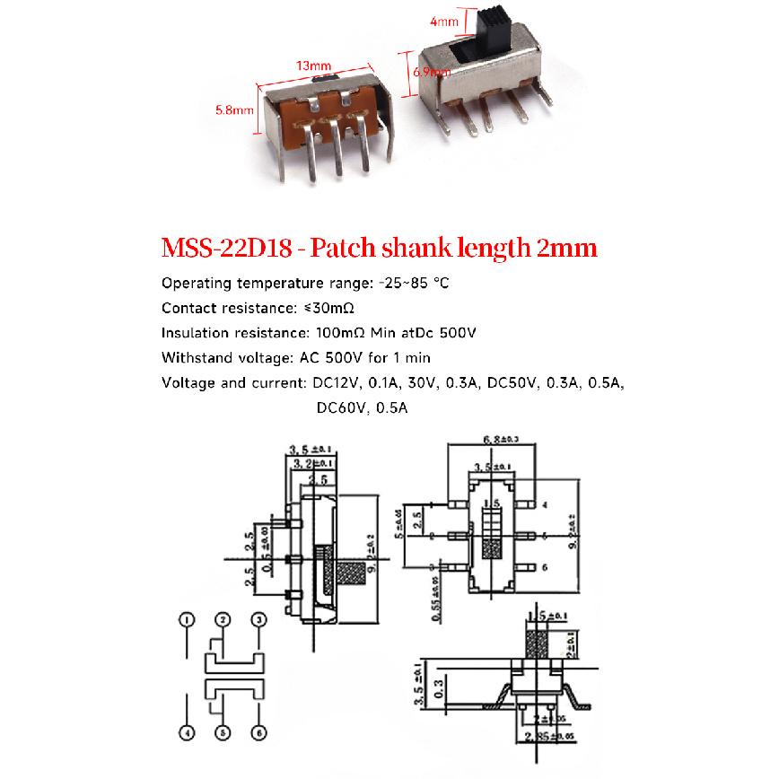 5PCS Mini SPDT Slide Toggle Switch Handle 3/5mm MSS-22D18 SS-12D00 SK-22D07 MSK-12C02 SS-12F44 MSK23D19 - Electronic Component Switches4