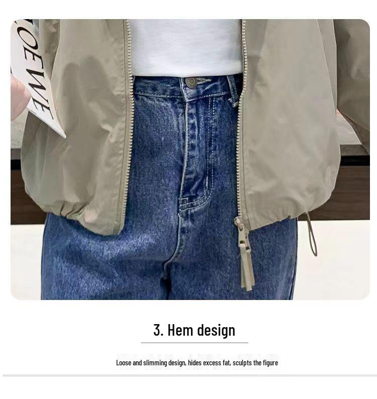 Women's Petite Solid Color Hooded Windbreaker - Loose, Double Zipper, Casual Jacket for Spring and Autumn