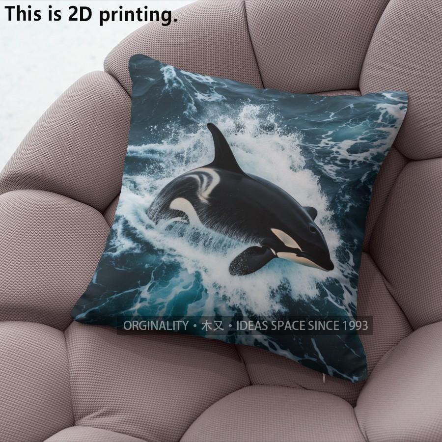 Orca Wave Ocean Throw Pillow Covers Pattern Cushion Cover Suitable for Sofa Bedroom Car Pillow Cover