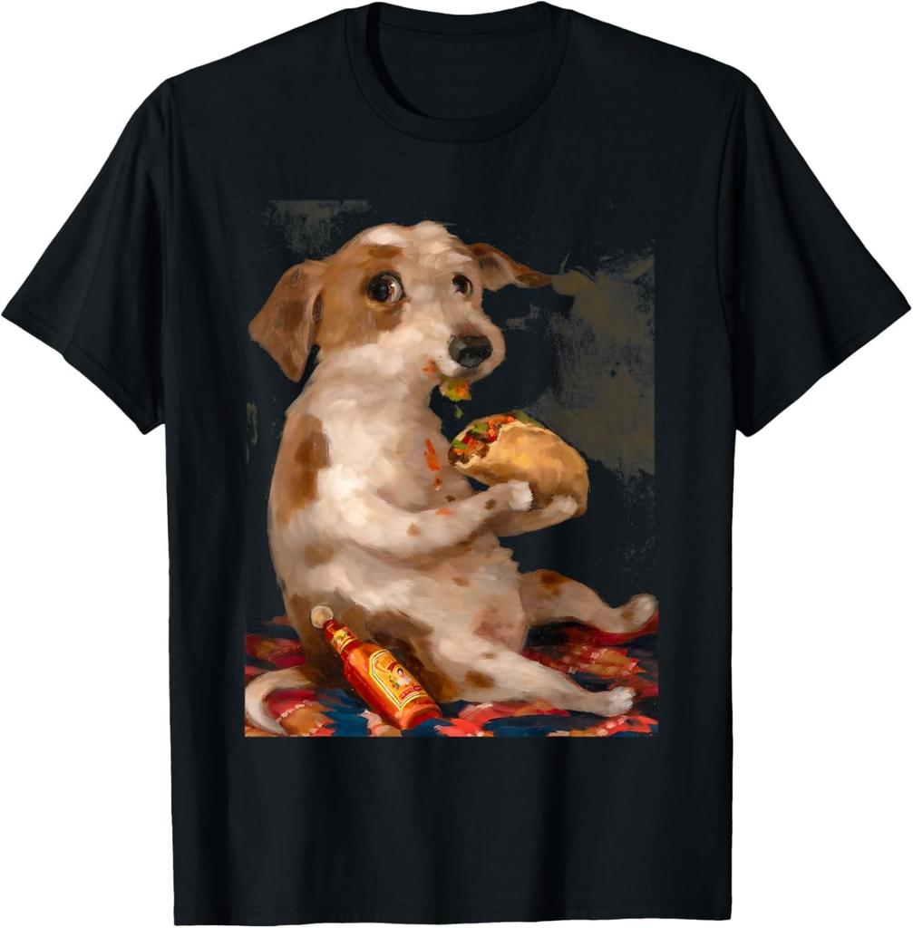 Dog Chill with Taco Vintage Funny Dog Taco Whimsical T-Shirt unisex T-Shirt