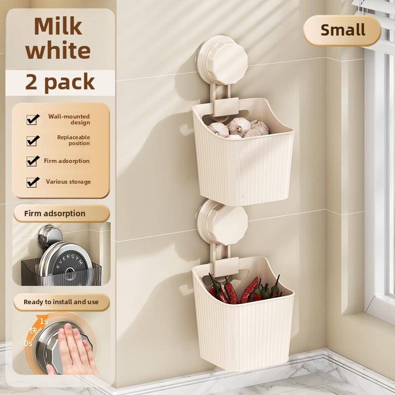 New suction cup wall-mounted kitchen storage rack onion, ginger and garlic seasoning storage kitchen onion, ginger and garlic storage basket rack