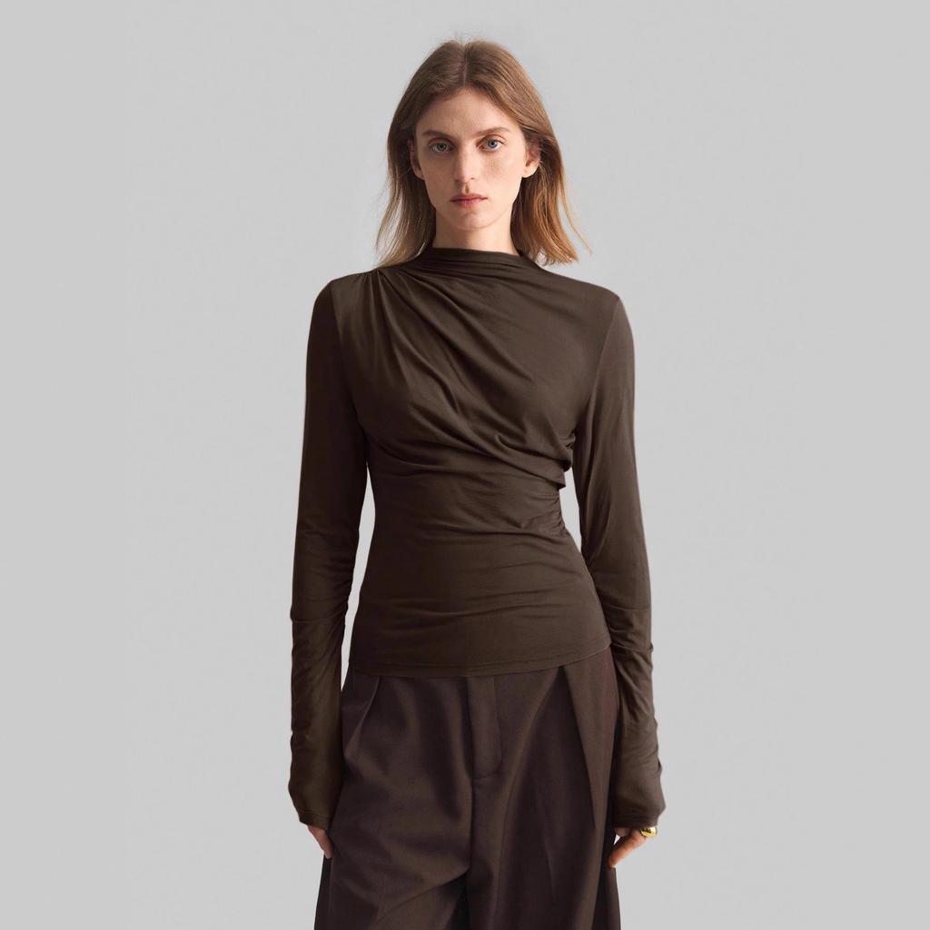 Spring Asymmetric High Neck Slim Fit Flattering Daily Outerwear Innerwear Top Women Fashion Daily Basic Casual Slim Fit Ladies Elegant Top