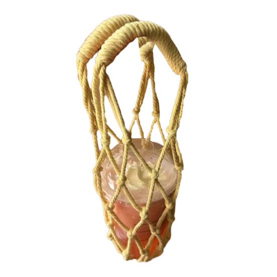 Handwoven Cup Sling Bag Hand Knitted Reusable Coffee Cup Holder Tea Cold