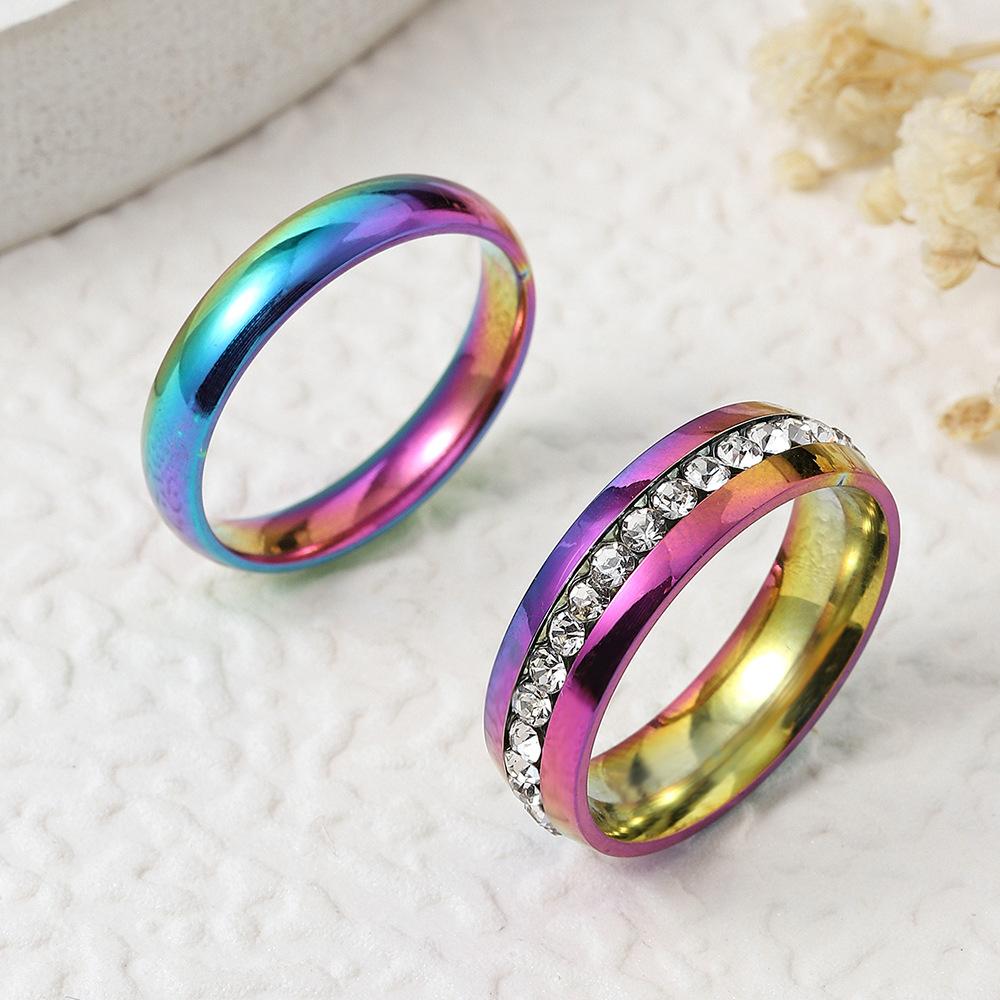 

Новое титановое стальное ювелирное изделие Однорядное инкрустированное бриллиантами Цветное простое кольцо Простое изысканное кольцо из нержавеющей стали 2 комплекта 12No.