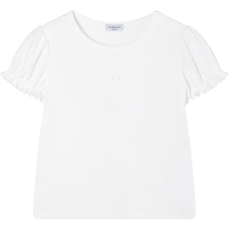 Mucmukn Girls  Cool-Feel Slub Cotton Short Sleeve T-Shirt 140CM