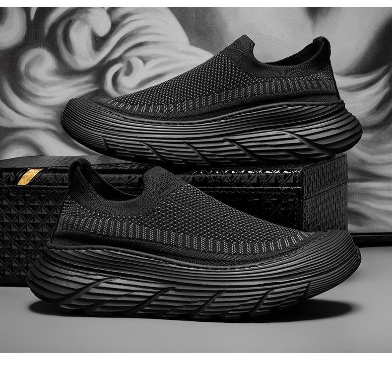 Męskie Europejskie Wiosenne Buty Sportowe Casual - Oddychające Sneakersy Slip-On z Grubą Podeszwą