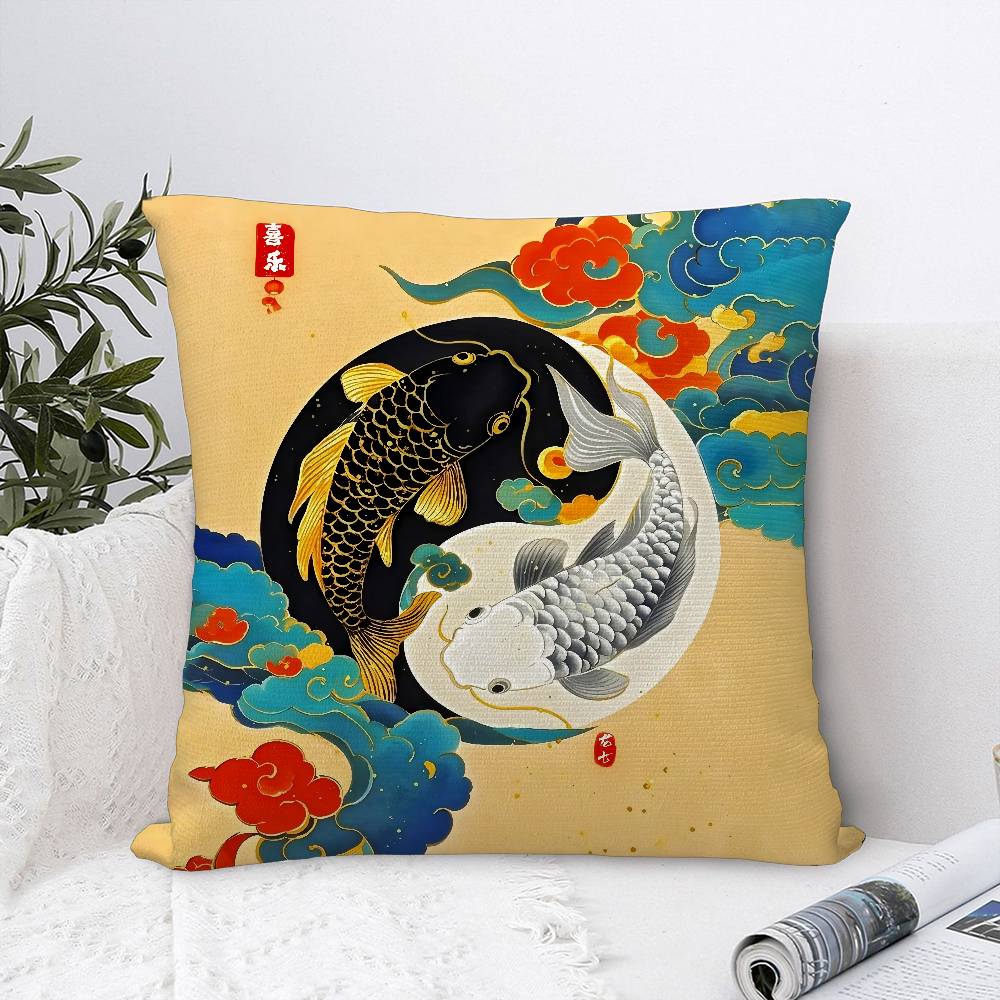 Carp illustration Pillow Case Sofa Decorative Home Double-sided Print Plush Square Throw Pillow Covers Cushion Decor Cover