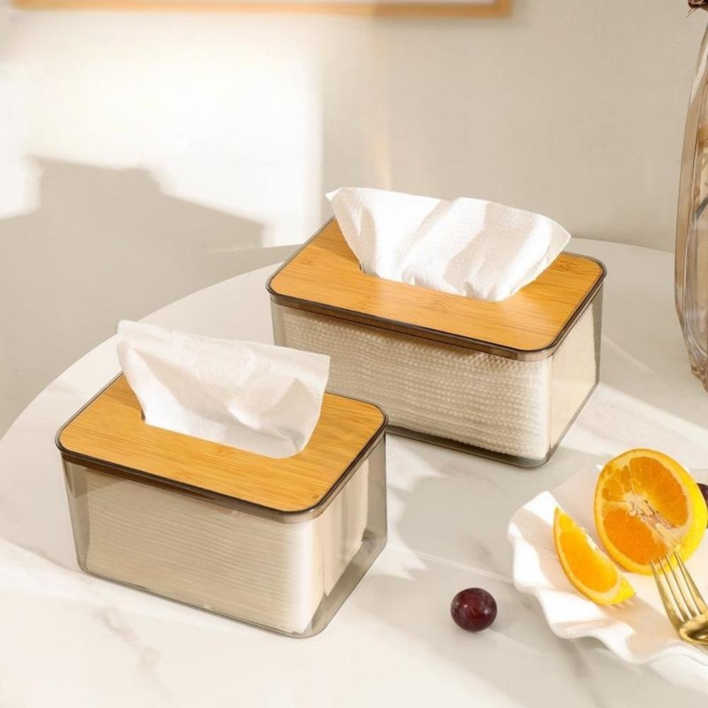 Tissue Clear Box Transparent Wooden Cover Napkin Box Simple Rectangular Toilet Paper Holder Stand Modern Desktop Tissue Holder